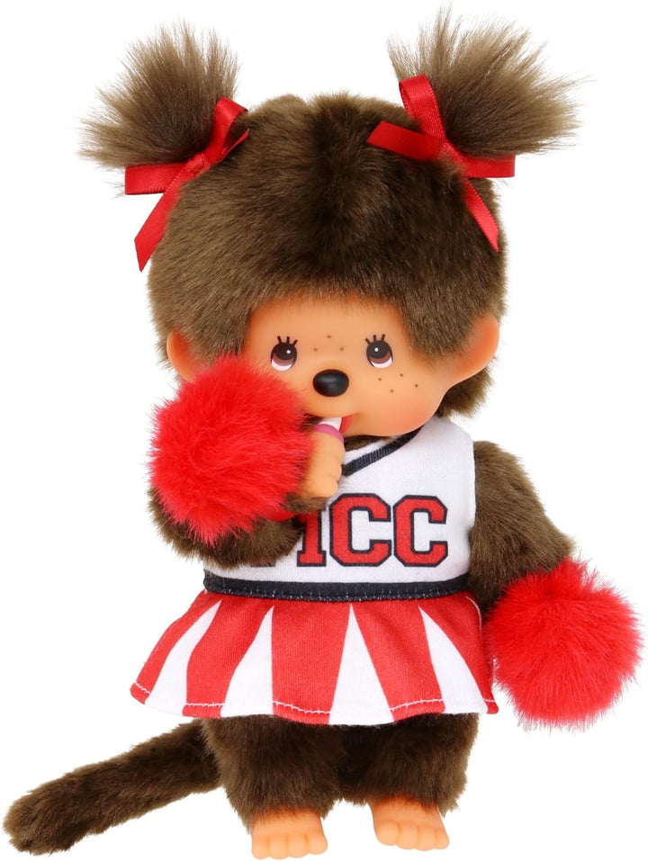 Sekiguchi 252879 - Original Monchhichi Mädchen Cheerleader, ca. 20 cm grosses Kuscheltier aus braune