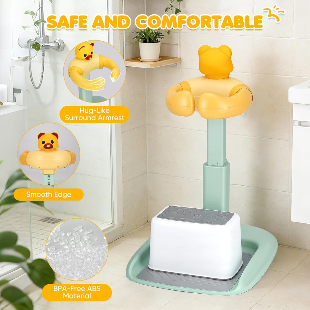 Baby Dusche Ständer, Höhenverstellung 47-62cm, Badestuhl mit Anti-Rutsch Basis & herausnehmbarem Hoc
