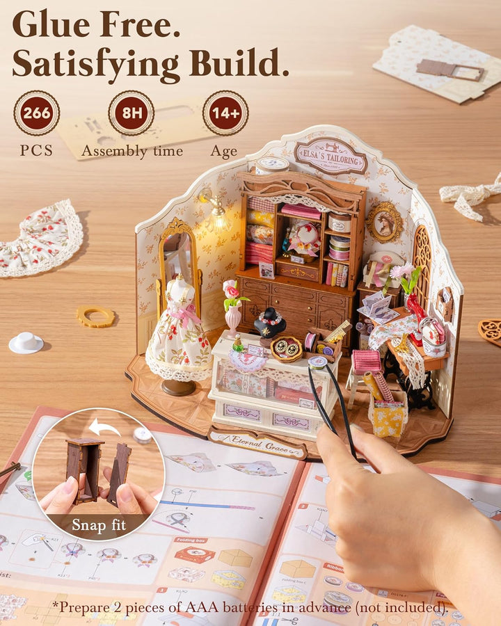 Rolife Puppenhaus ELSA’s Schneiderei DIY Miniaturhaus Bausatz aus Holz im Vintage Rustikal Stil Schn