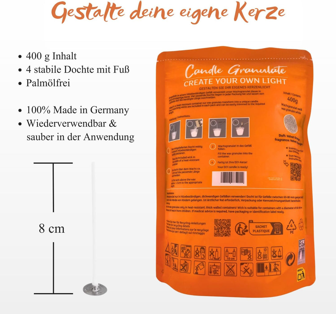 Kerzensand Velvet Orange, Sommerduft, 400 g Kerzengranulat zum Selbermachen, DIY Kerzenset Candle Gr