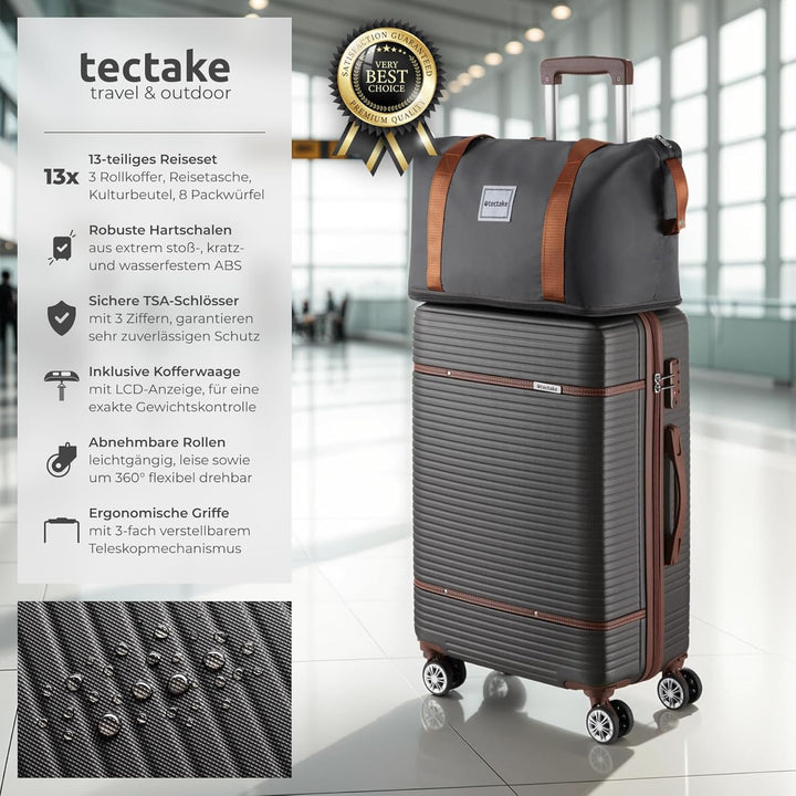tectake® 13-TLG. Koffer Set mit Reisetasche, Koffer & Trolleys, Reisekoffer mit Rollen, Kofferset mi