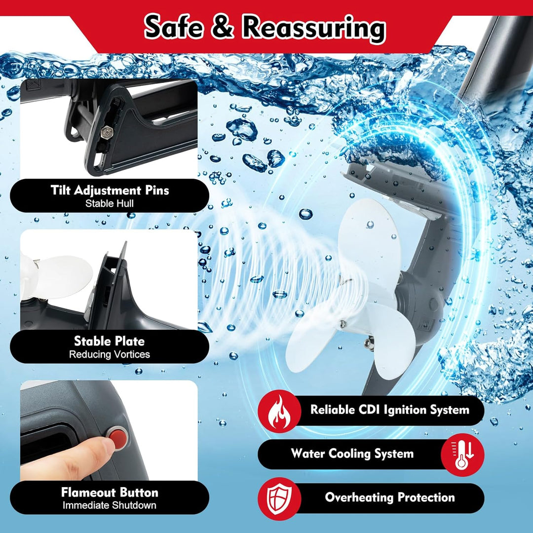 soudesileim 3.5 Ps 2 Takt Benzin Aussenbordmotor, Bootsmotor Wasserkühlung CDI, Geringer Kraftstoffv