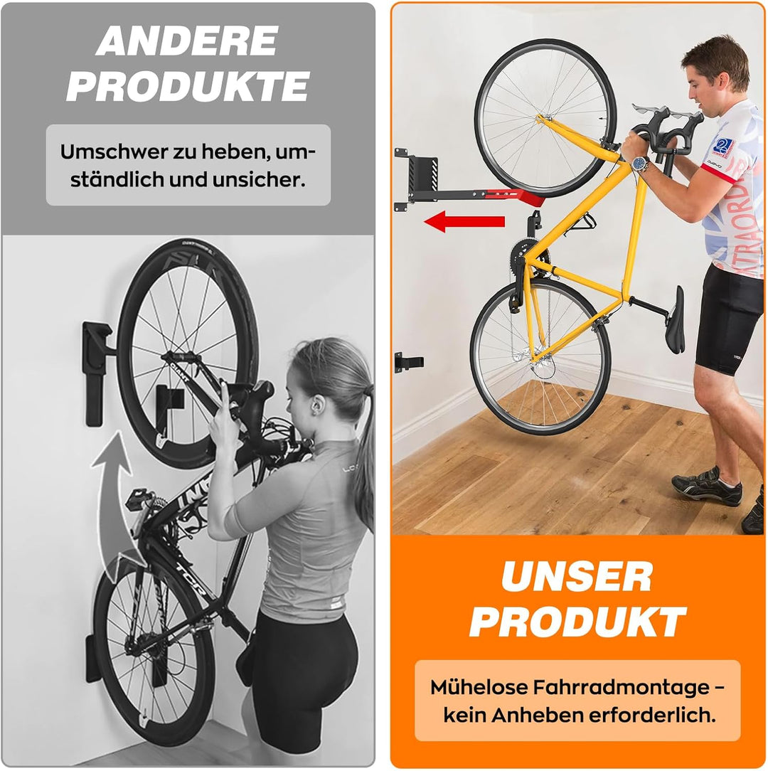 IMAYCC 160° Schwenkbare Fahrrad-Wandhalterung bis 50 kg, Fahrradhalterung Wand ohne Schweres Heben H