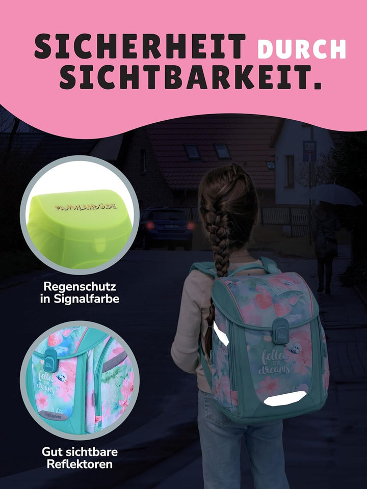 Familando - Premium Schulranzen Set - 10-teilig mit Schultüte - Butterfly (Schmetterlinge) - Ergonom