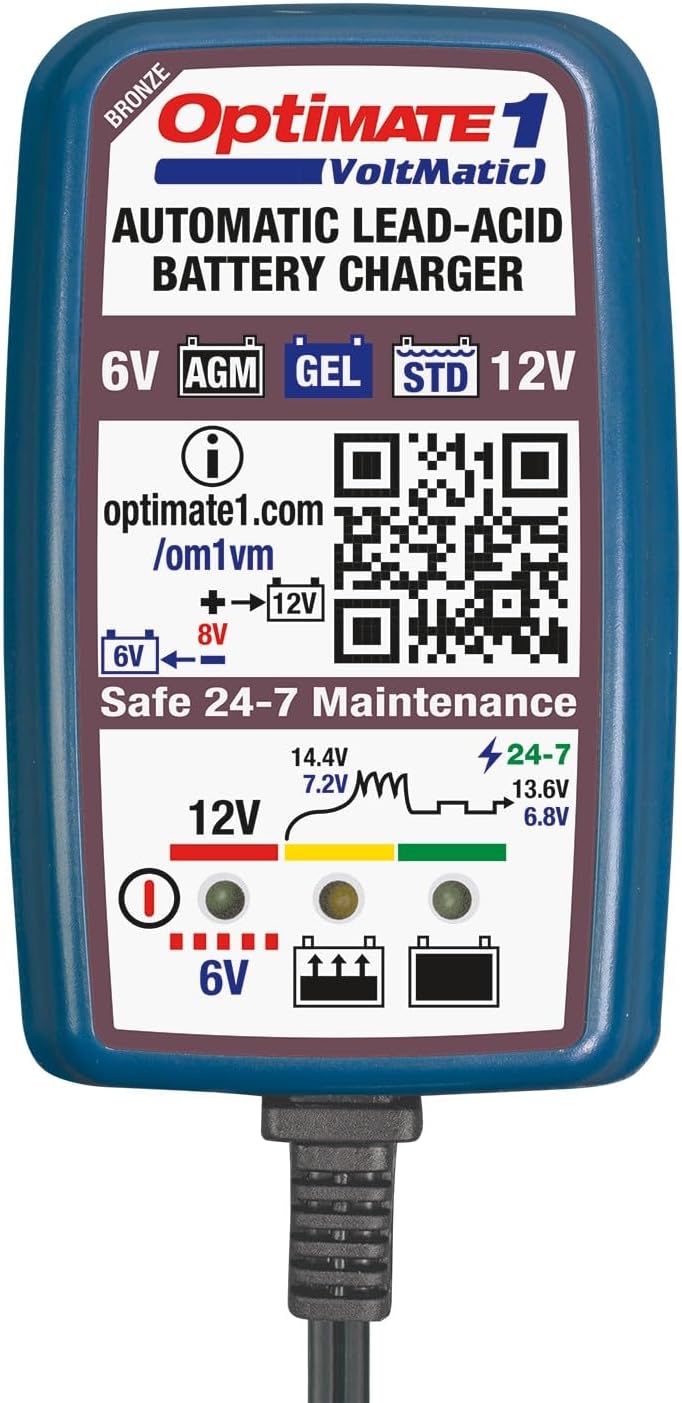 TecMate Optimate 1 VoltMatic, TM-400a, 4-stufiges 6V / 12V 0.6A Batterieladegerät und -wartung