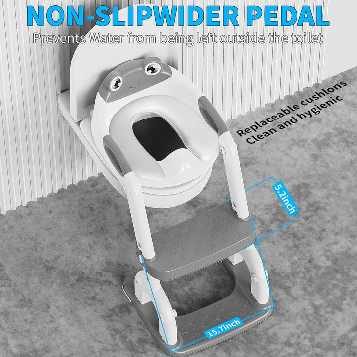 Toilettensitz Kinder mit Treppe – 8-fach Höhenverstellbar & Extra Breites Trittbrett – Rutschfester