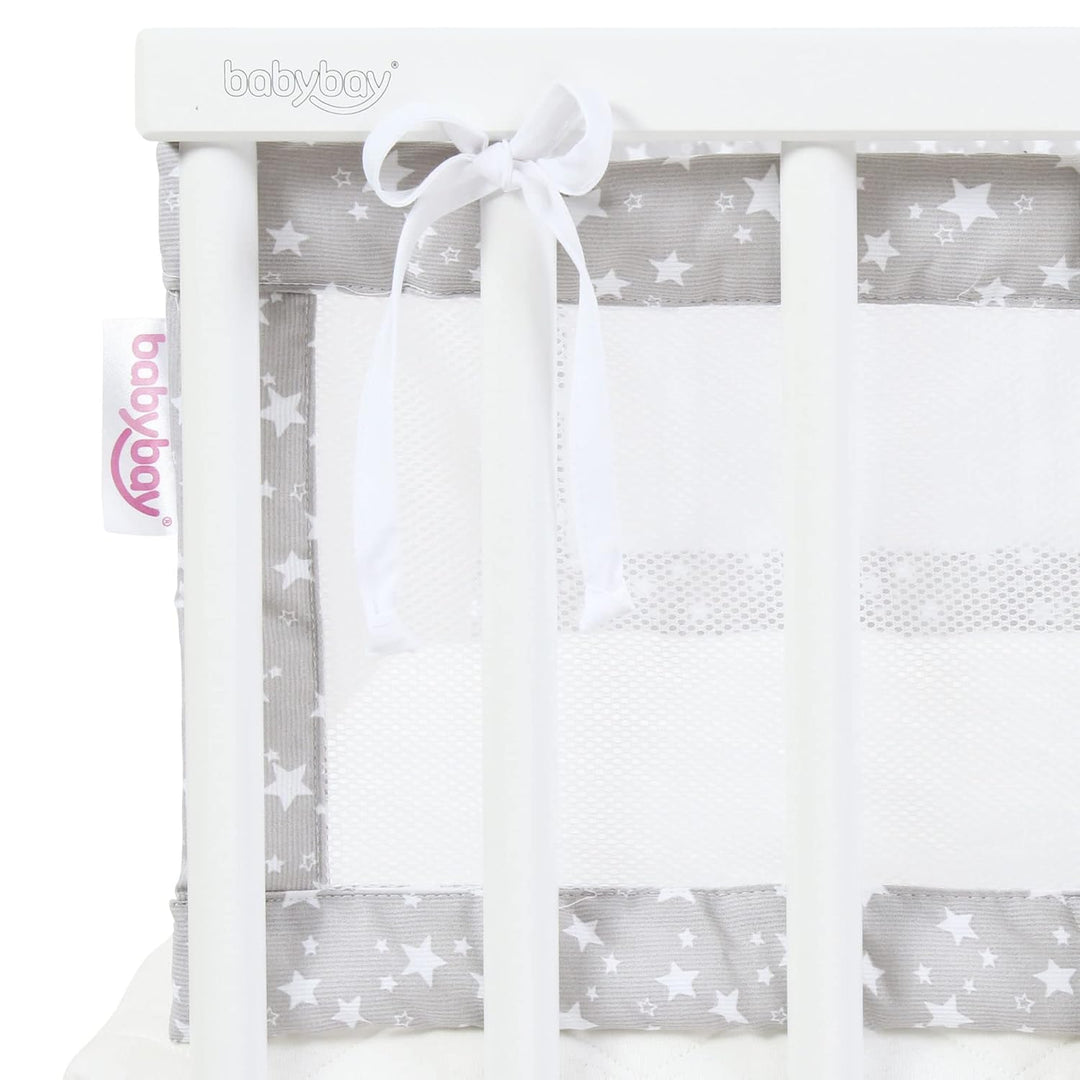 babybay Nestchen Mesh-Piqué passend für Modell Maxi, Boxspring und Comfort, perlgrau Sterne weiss pa