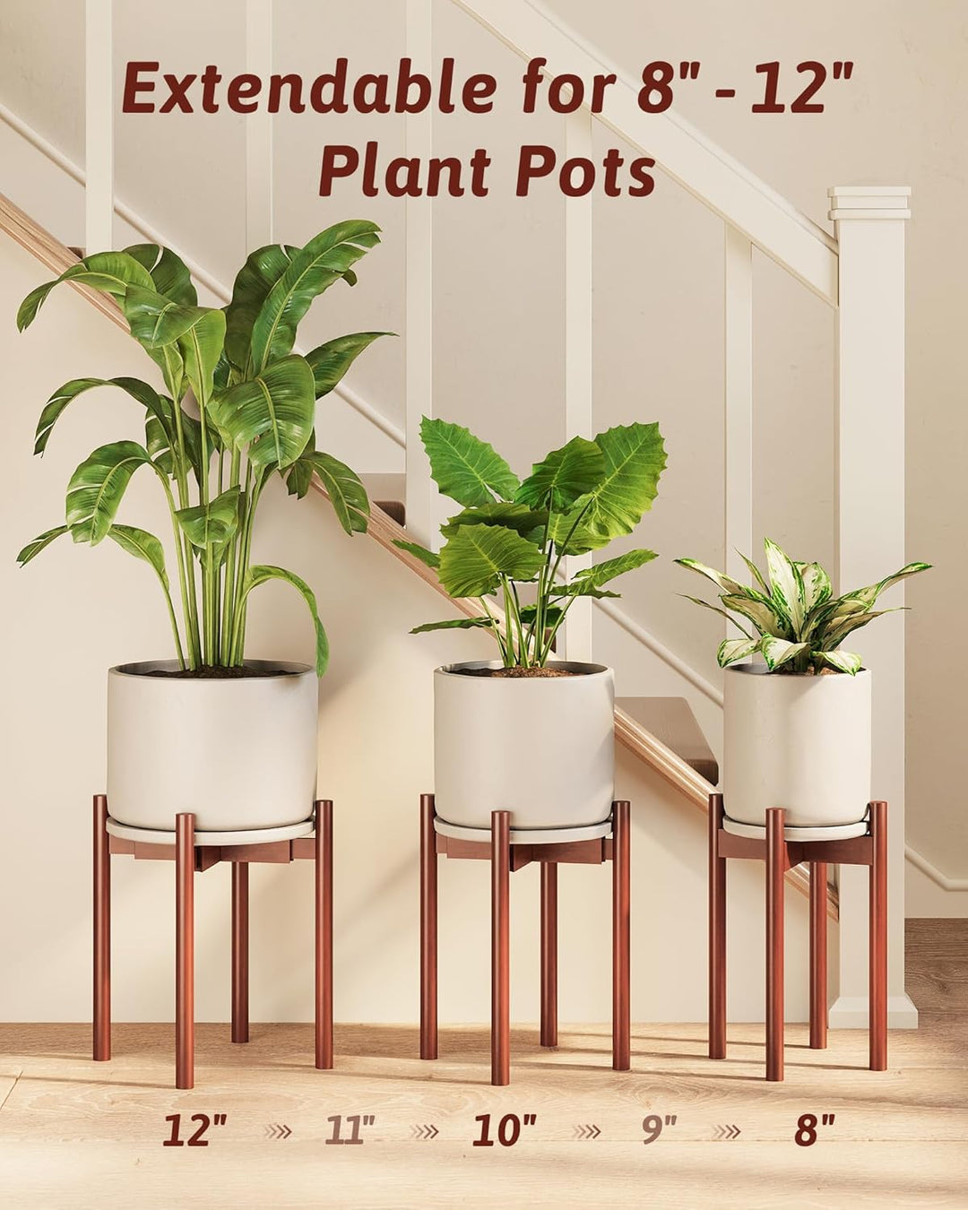 Bamworld Pflanzenständer Indoor Einstellbar, Bambus Blumentopf Ständer 20-30 cm, Pflanzenhocker Holz