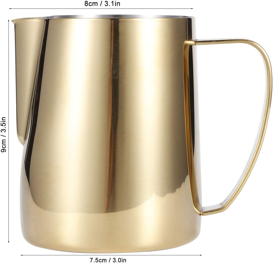 Milchschaum Krug, Gold Edelstahl Milchkännchen Aufschäumkännchen mit Spitzer Ausguss Kaffee Dampfkru