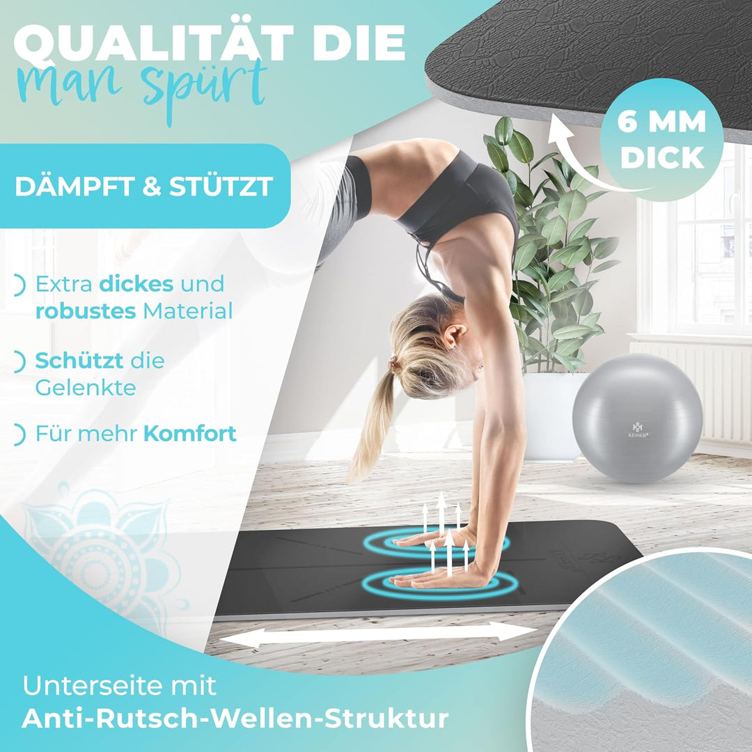 KESSER® Gymnastikmatte mit Tragegurt rutschfest TPE Yogamatte Gepolstert & rutschfest Fitnessmatte,
