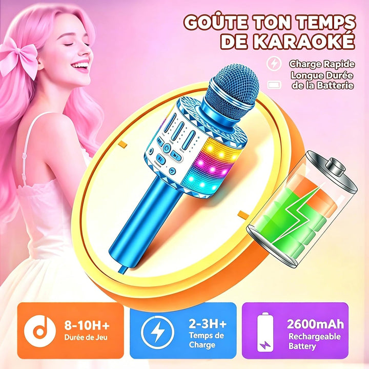 Karaoke Mikrofon, Drahtloses Bluetooth Mikrofon Kinder mit LED, Tragbares Karaoke Maschine zum Singe