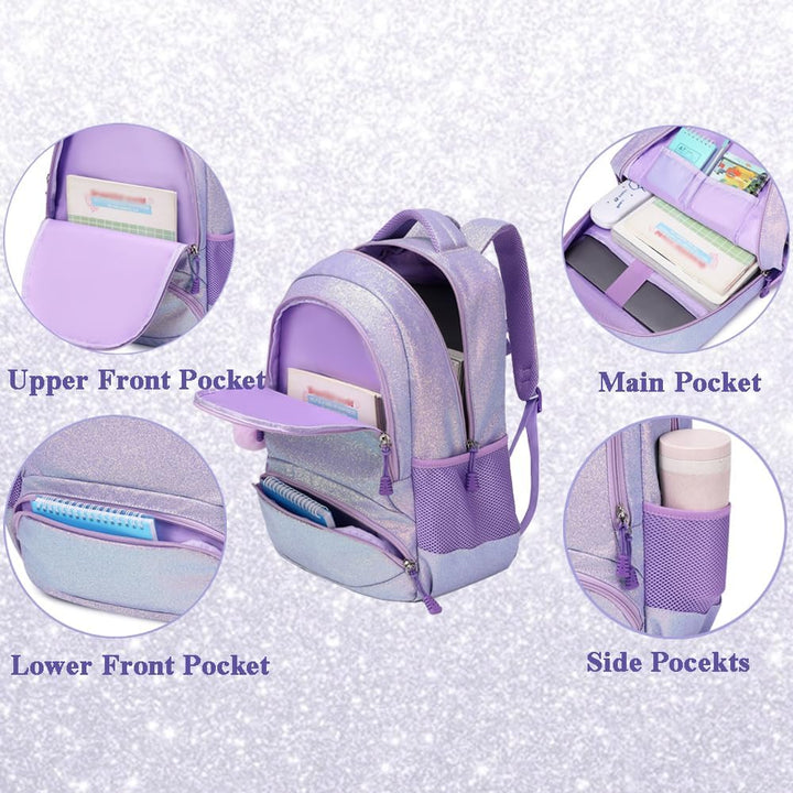 Kimwadalh Schultaschen Kinder Mädchen Rucksack Glitzer Kinerrucksack Schultaschen Set Bunte Schulruc