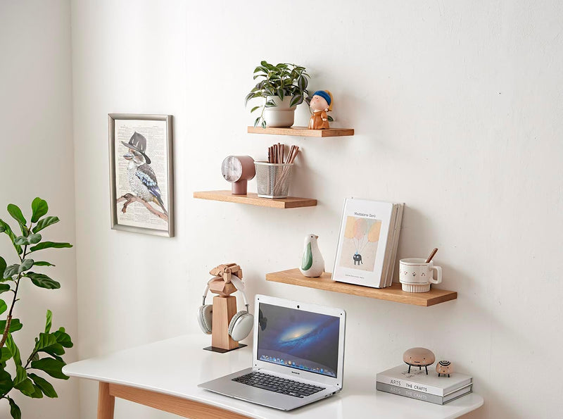 OAKERLAND Schweberegal aus Eiche Massiv, Klein Wandregal Holz 40cm Wandboard für Badezimmer, Schlafz