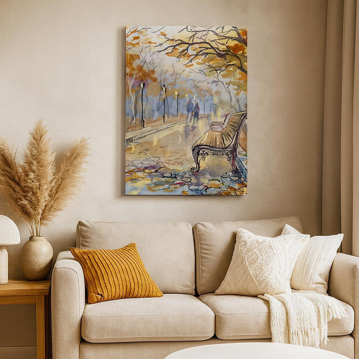 Bilder auf Leinwand 55x100cm Leinwandbild mit Rahmen Path Bench Herbst Frau Gross Wanddeko Bild Schl