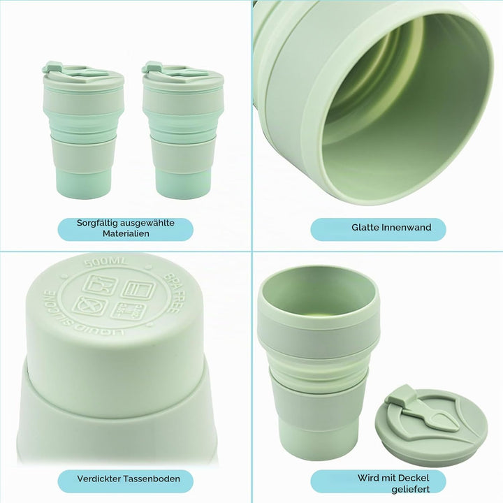 Faltbarer Reisebecher, Silikon, mit Deckel, 350ml, 4 Stück | Wiederverwendbar, Für Camping, Für Wand