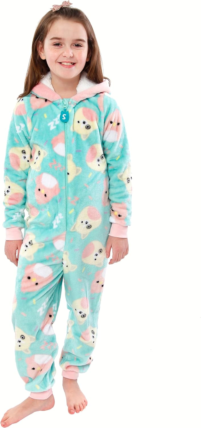 Squishmallows Mädchen Fleece Strampler Charlie und Trina Kapuzen All-in-One, 116