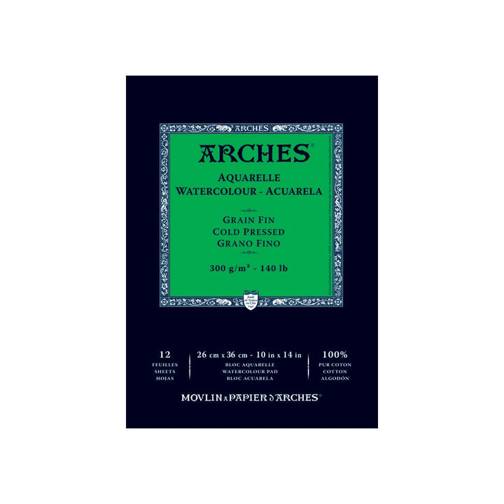 Arches 1795093 Aquarellpapier im Block (26 x 36 cm, Kopfgeleimt, 300g/m² Feinkorn) 12 Blatt naturwei