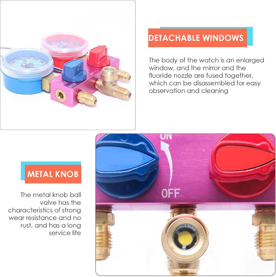 Verteilermanometer, Mini-Fluorid-Kältemittel-Manometer für R22, R32, R410A-Kältemittel, G1 / 4-Metal