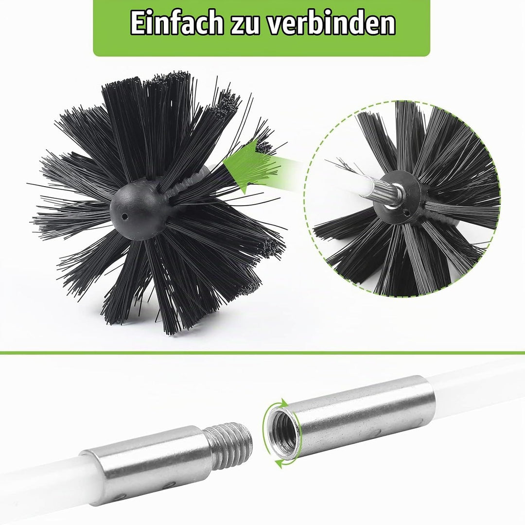 MaxEarn 24 Stk Kaminbürste Stange Set mit 18 Flexible Stangen 410mm+ 2 Bürstenköpfen 200mm + 1 Lange