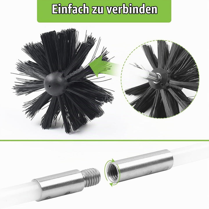 MaxEarn 24 Stk Kaminbürste Stange Set mit 18 Flexible Stangen 410mm+ 2 Bürstenköpfen 200mm + 1 Lange