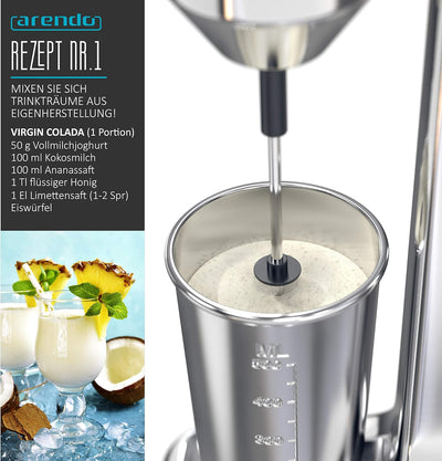 Arendo - Drink Mixer - Getränkemixer - elektrischer Standmixer - Shaker - 500 ml Becher - 100 W, 22.