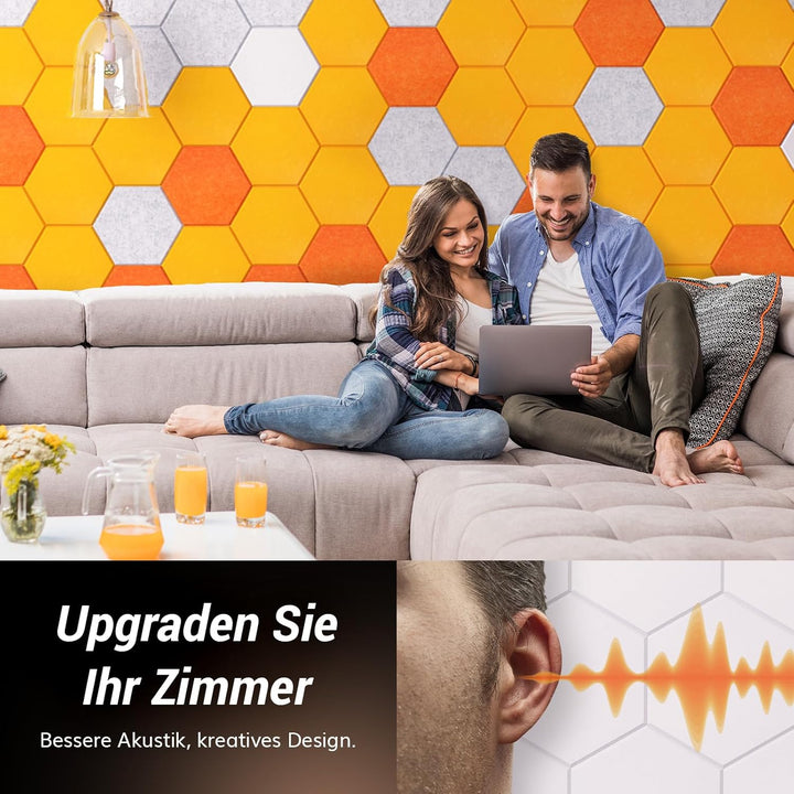 Hexagon Akustikplatten selbstklebend 36 Stücke, TONOR Schallabsorber Schallschutz mit Hochdichte Wan