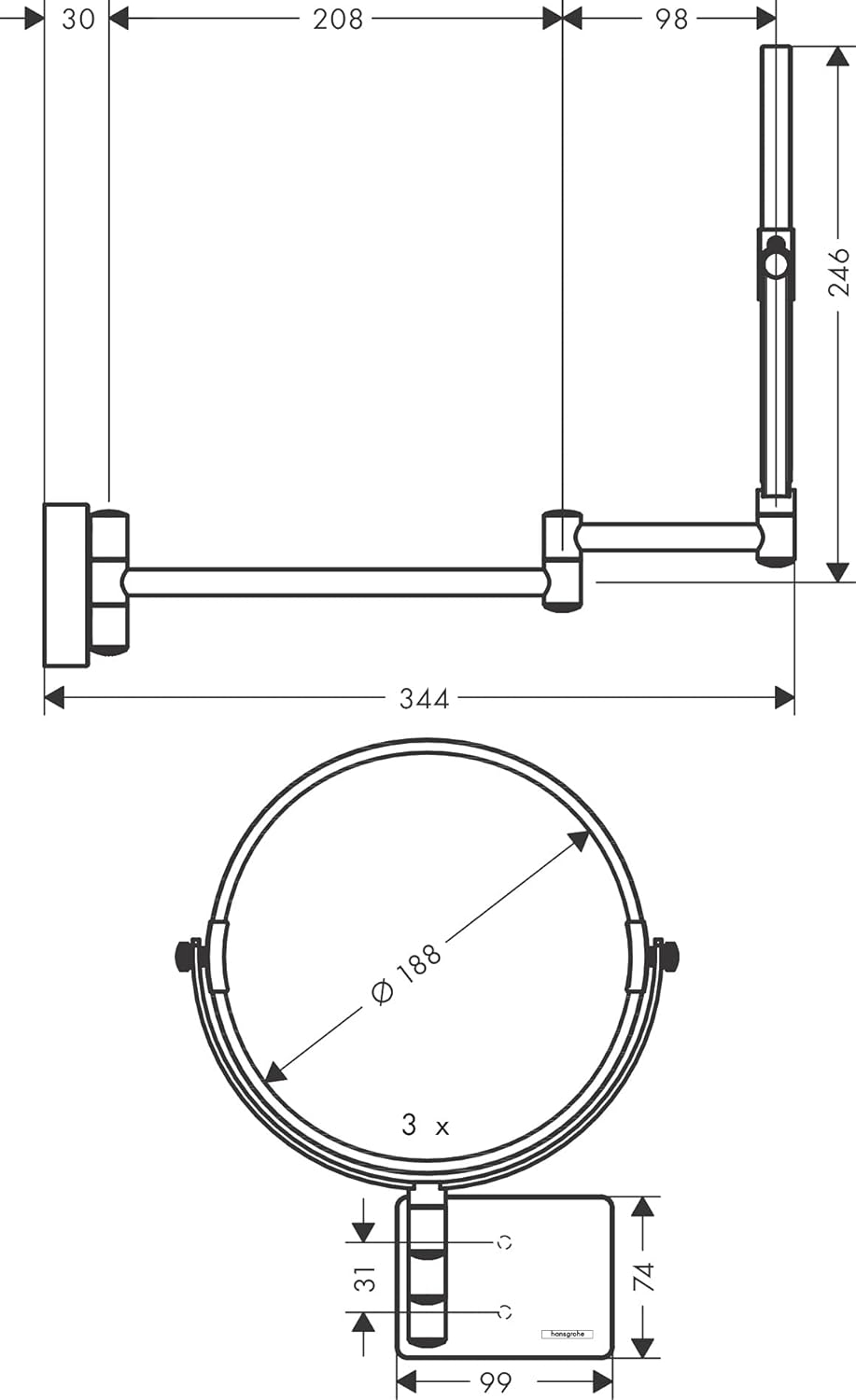 hansgrohe Kosmetikspiegel AddStoris, Rasierspiegel schwenkbar, Makeup Spiegel, Mattweiss Mattweiss o