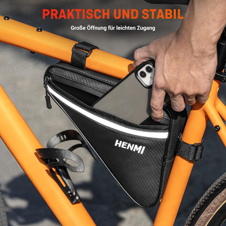 HENMI Fahrradtasche Rahmen, Dreieckstasche Fahrrad Wasserdicht Reflektierend, Rahmentasche für Handy