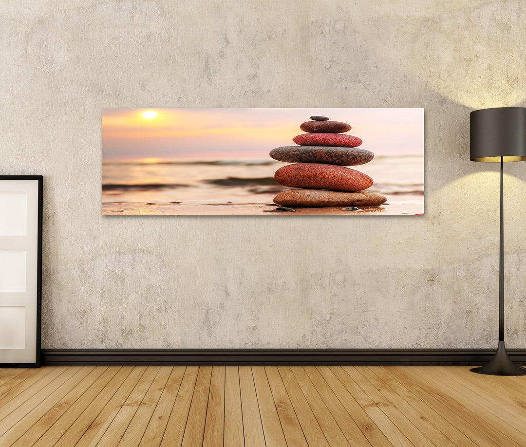 islandburner Bild auf Leinwand Steine Pyramide Ozean Bei Sonnenuntergang Zen Bilder Wandbilder Poste