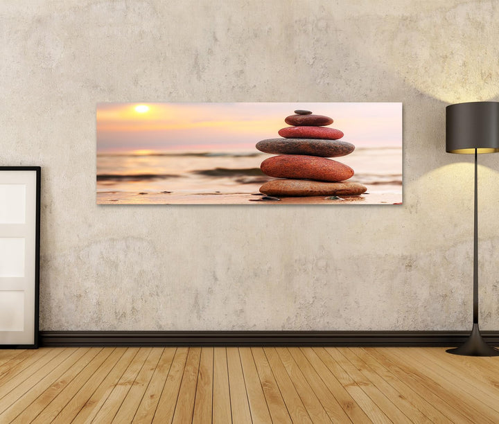 islandburner Bild auf Leinwand Steine Pyramide Ozean Bei Sonnenuntergang Zen Bilder Wandbilder Poste