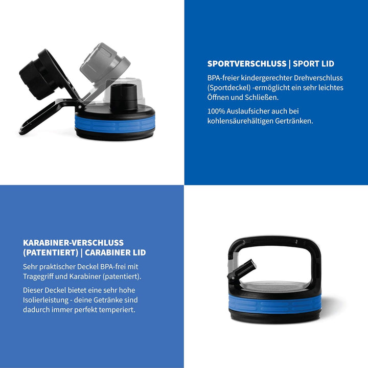 hydro2go® Trinkflasche aus Glas mit Silikonhülle 950 ml - spülmaschinenfest | 2 auswechselbare Decke