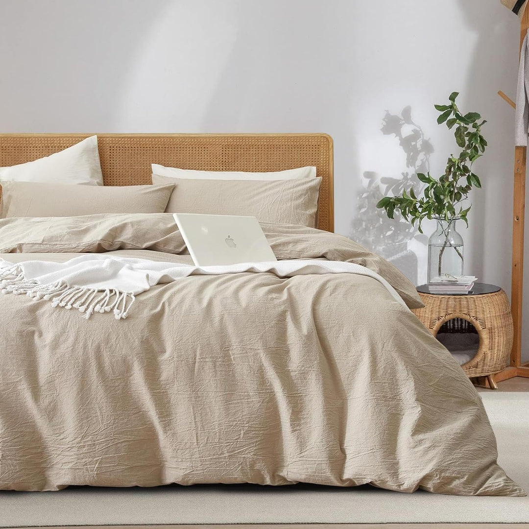 Freyamy Bettwäsche 135x200cm 2teilig Beige Unifarben Einfarbig Bettwäsche Gewaschene Microfaser Weic