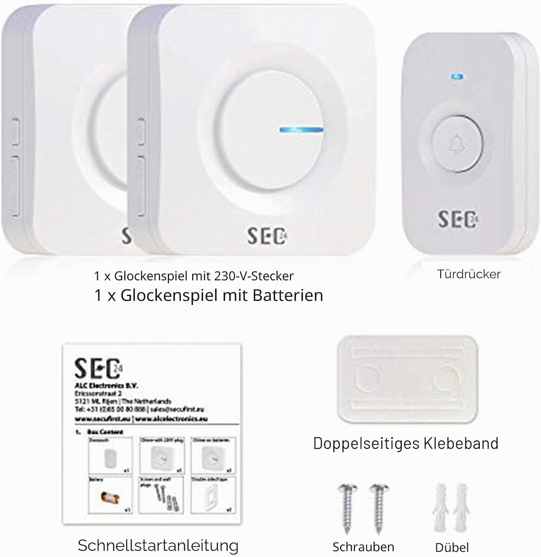 Funkklingel,SEC24 Türklingel Funk Set,Funk Türklingel Kit | Klingeltaste für die Haustürklingel,52 M
