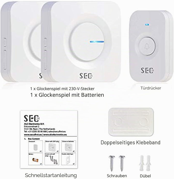 Funkklingel,SEC24 Türklingel Funk Set,Funk Türklingel Kit | Klingeltaste für die Haustürklingel,52 M