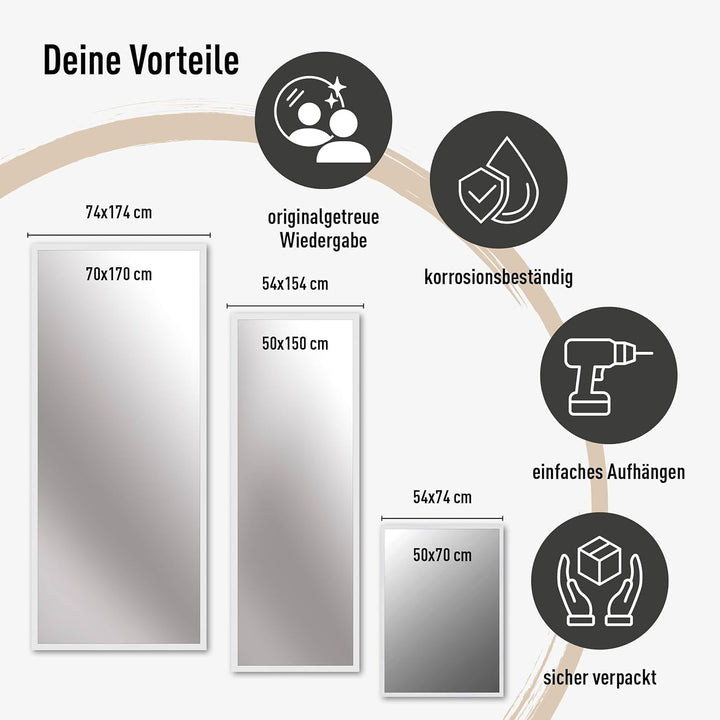 nielsen HOME Wandspiegel Oslo, Weiss, ca. 70x170 cm Weiss 170L x 70B cm, Weiss 170L x 70B cm