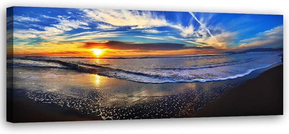 Feeby Leinwandbild Meer Bild Kunstdruck Landschaft Blau 150x50 cm Leinwandbild 150x50 cm Blau_a, Lei