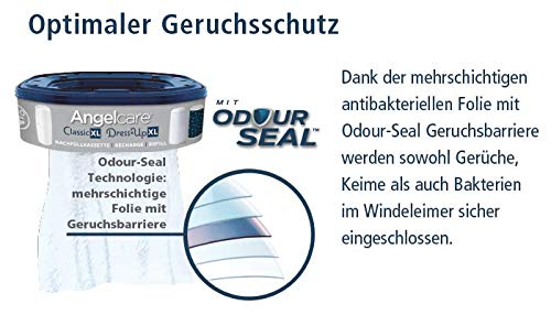 Angelcare Windeleimer Classic XL | komfortabel | Nachfüllkassette mit optimalen Geruchsschutz | 7-sc