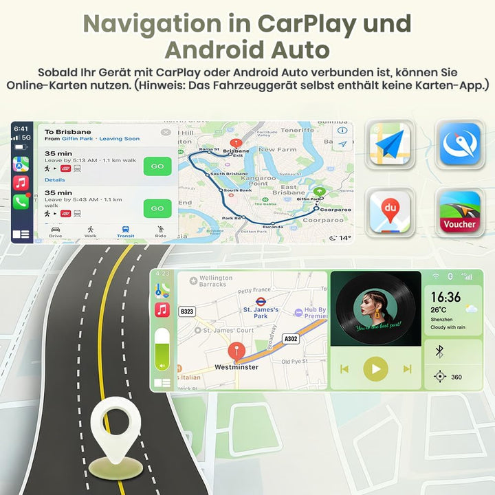 1 DIN Universales Autoradid mit Carplay, Android Auto, 6,28 Zoll | mit Rückfahrkamera, Online Naviga