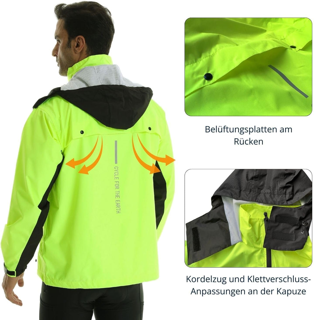 Lo.gas Herren Regenjacke wasserdicht mit Kapuze,Regenmantel für Radfahren Laufen Windbreaker Allwett