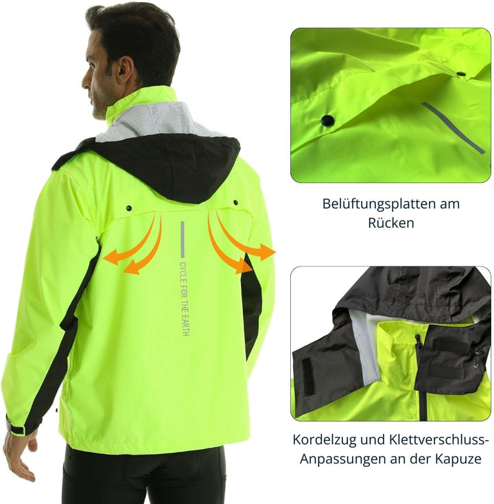 Lo.gas Herren Regenjacke wasserdicht mit Kapuze,Regenmantel für Radfahren Laufen Windbreaker Allwett