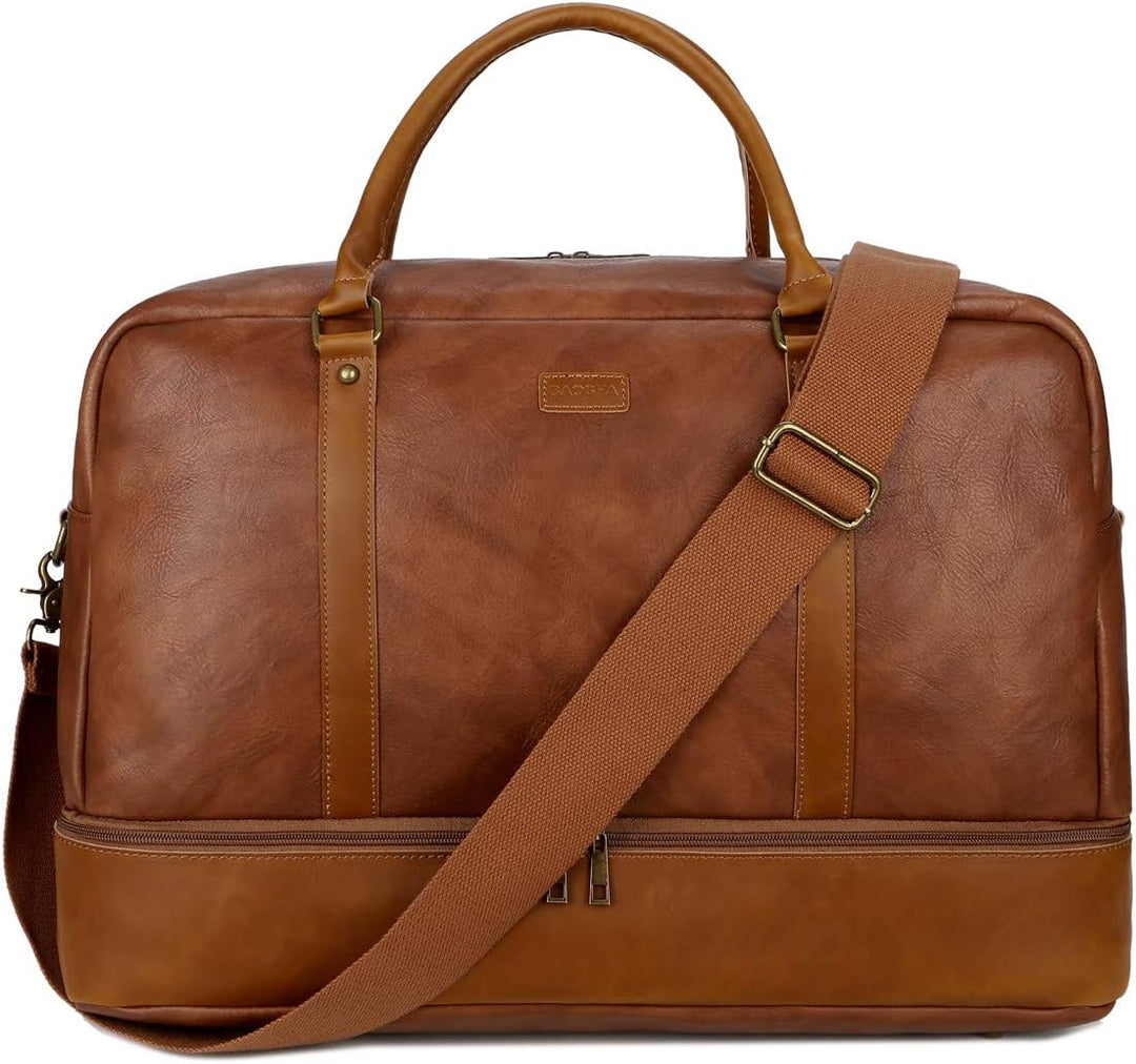 BAOSHA Gross PU Leder Reisetasche Handgepäck Travel Duffel Carry On Bag Weekender Tasche mit Schuhfa