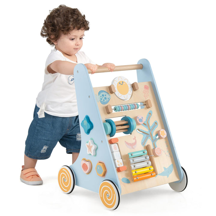 GOPLUS Lauflernwagen Holz, höhenverstellbarer Baby Lauflernhilfe, Baby Walker zum Schieben und Ziehe