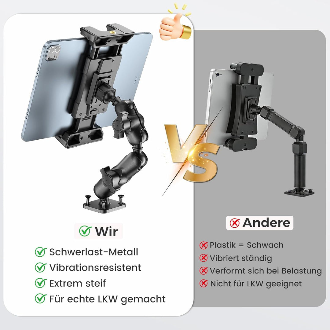 OHLPRO Tablet Halterung Auto aus Aluminium mit Hochleistungs Bohrerbasis, LKW iPad Halter mit 2-Stuf