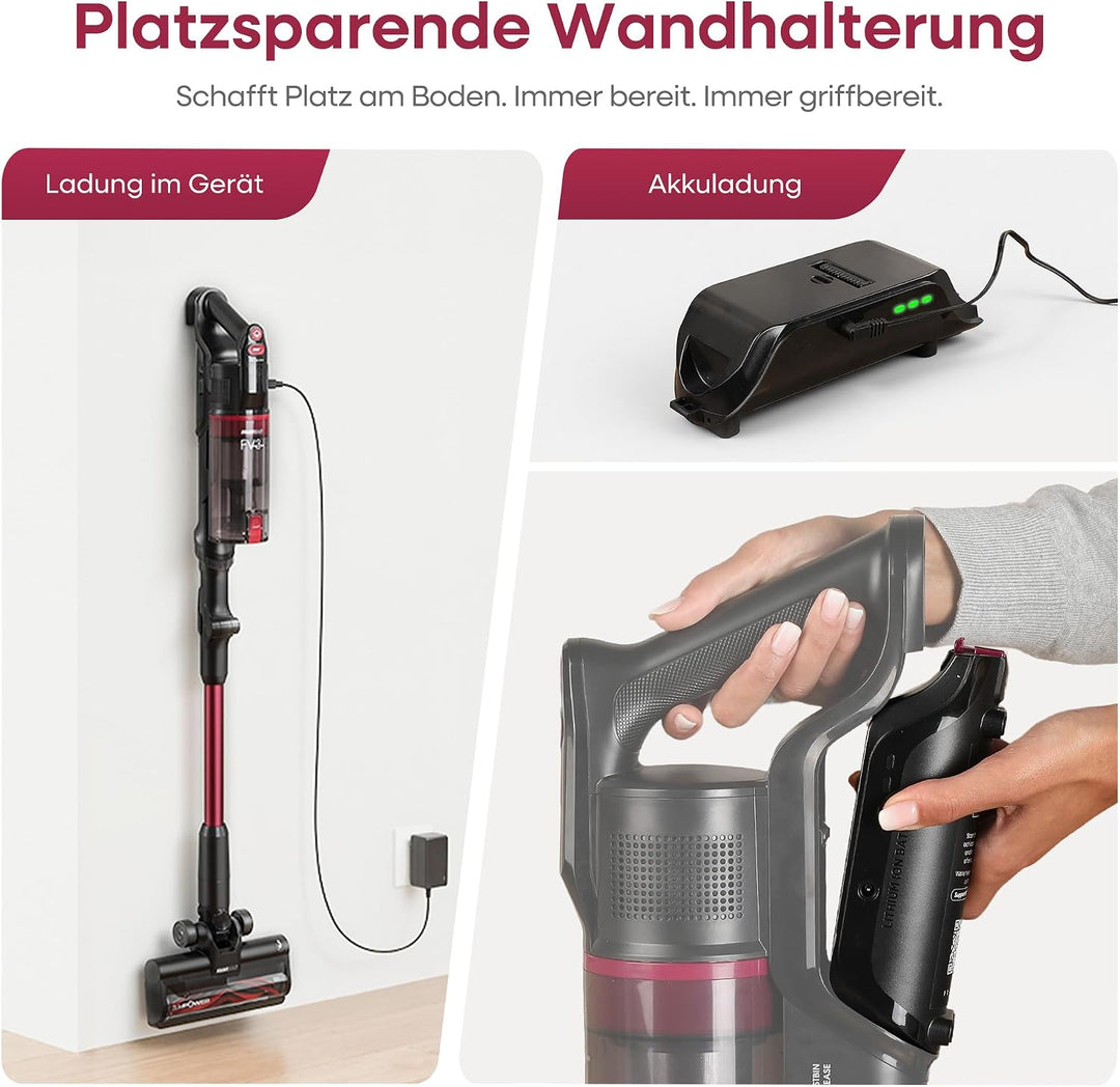 FAMIVAC FV3 Akku Staubsauger 60KPa/50Min/120㎡, Staubsauger Kabellos mit Klappbares Rohr, Selbststehe