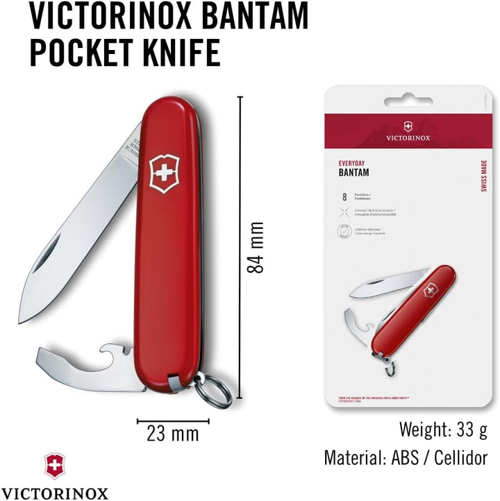 Victorinox Schweizer Taschenmesser, Bantam, Swiss Army Knife, Multitool, 8 Funktionen, Klinge, Dosen