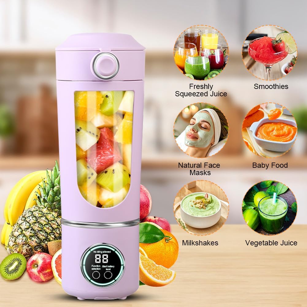 700 ml Tragbarer Mixer, Wiederaufladbarer Kleiner Entsafter, Smoothie Maker mit 12 Rostfreien Klinge