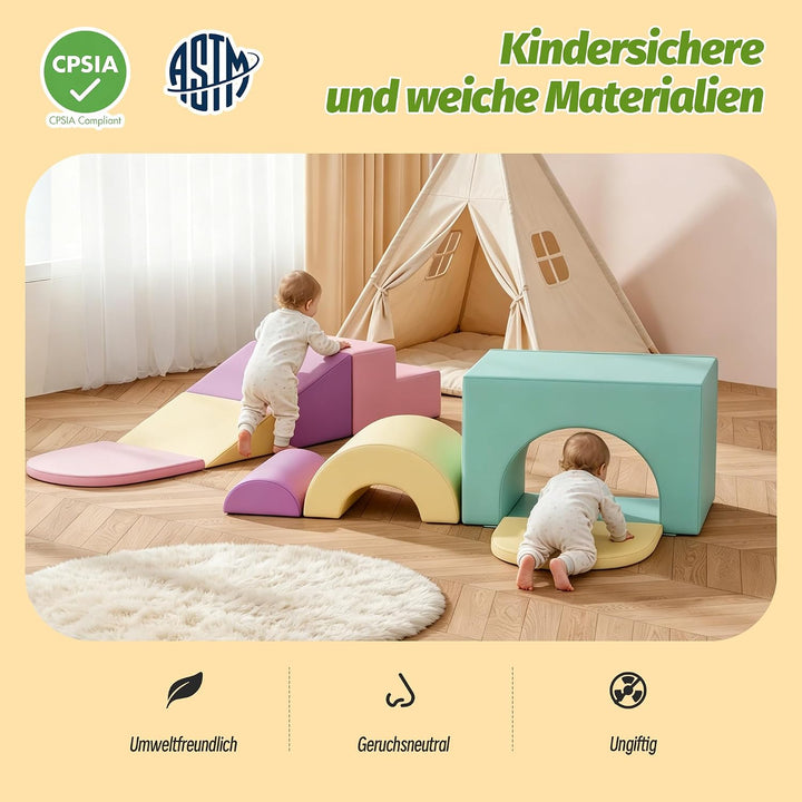 Xilingol 7 TLG.Schaumstoff Bausteine Kinder,Wasserfeste Softbausteine aus PU mit Tunne,Treppe &amp; Ramp