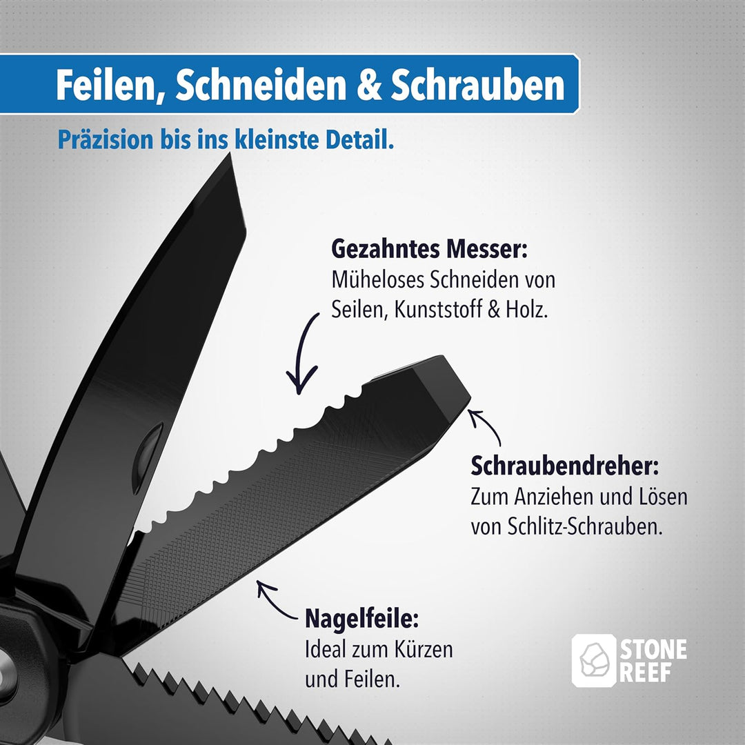 Multifunktionswerkzeug – 12-in-1 Multitool mit Edelstahl-Zange, Schraubendreher, Messer & Säge – Per