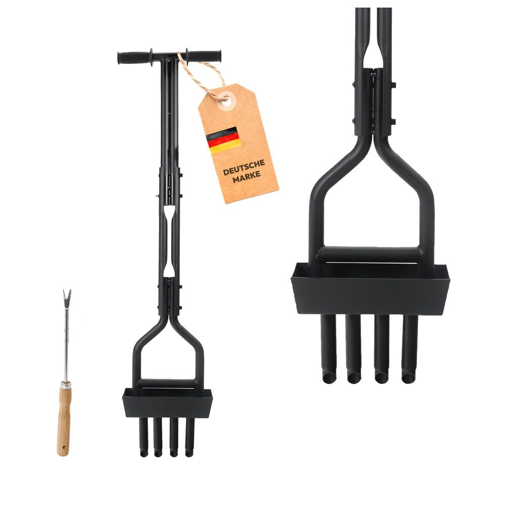 Dönges Rasenlüfter manuell - 4 Zinken aus Stahl + Kernsammelrahmen - Hand-Aerifizierer für Moosreduz