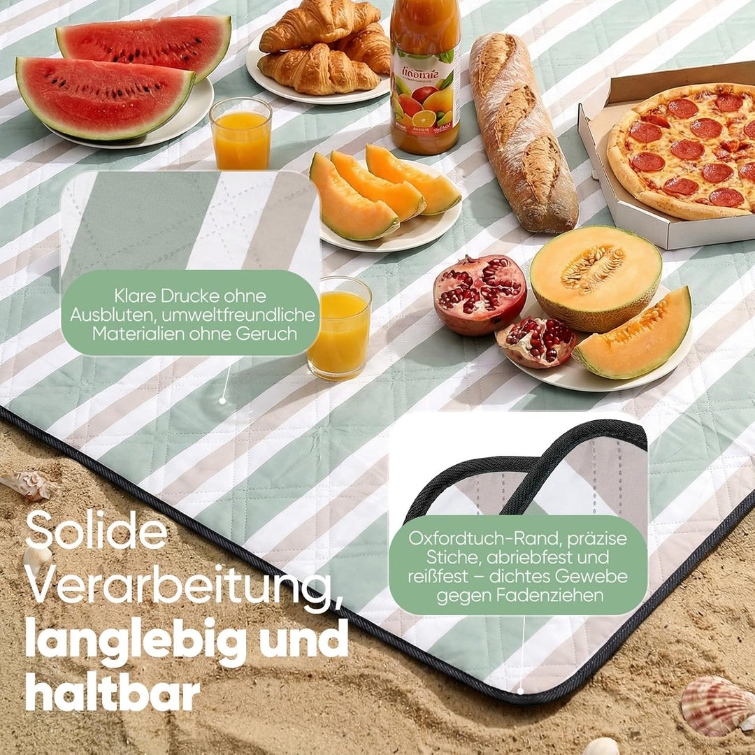 Sekey Picknickdecke Wasserdicht 200x300 cm gross, Stranddecke Sandfrei | Gepolstert, Dreischichtige